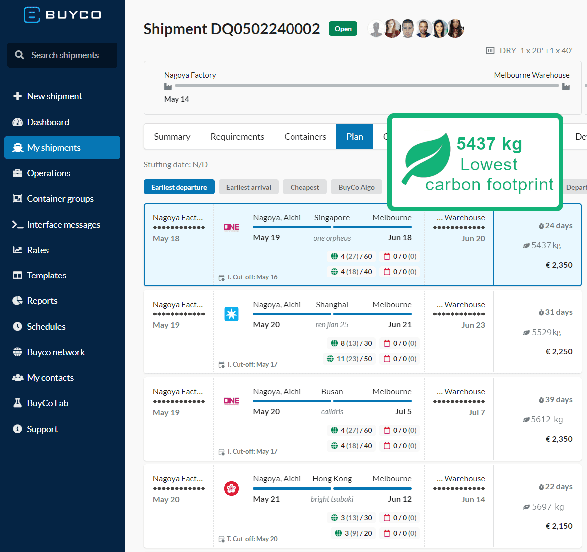 plan schedules CO2 greenest option